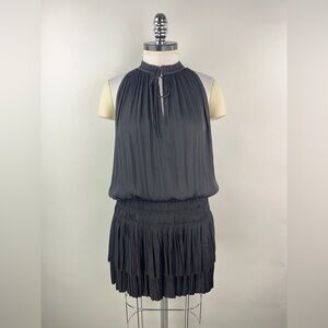 💚 3182. Sleeveless Tie Front Tiered Black Mini Dress
